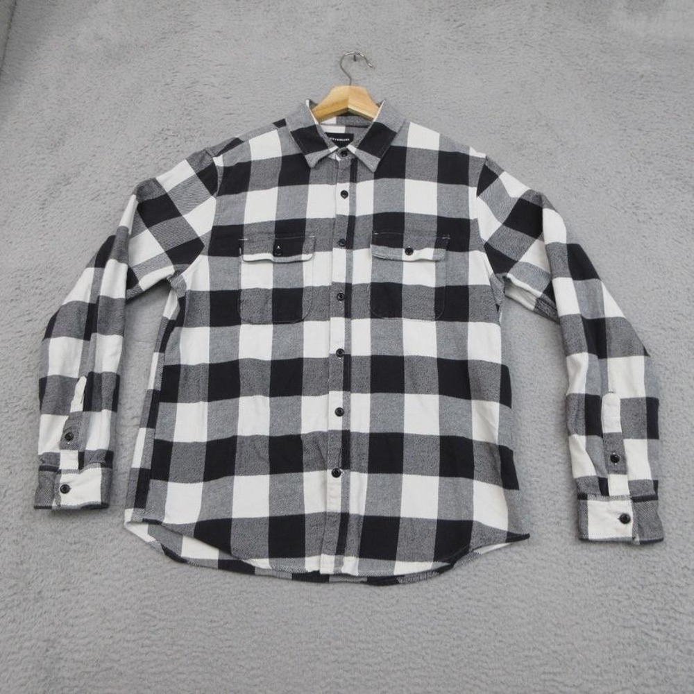Lucky Brand Shirt Mens Medium Black White Buffalo Plaid Flannel Outdoor Gorpcore